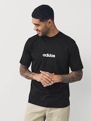 adidas Black Single Essentials Linear 100% Cotton Jersey T-Shirt - Image 1 of 5