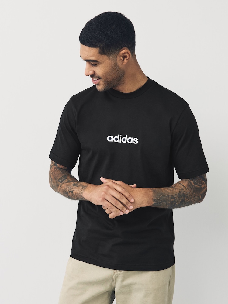 adidas Black Single Essentials Linear 100% Cotton Jersey T-Shirt - Image 1 of 5