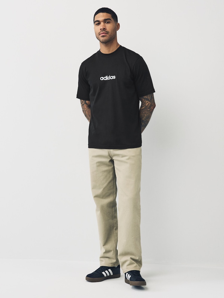 adidas Black Single Essentials Linear 100% Cotton Jersey T-Shirt - Image 2 of 5