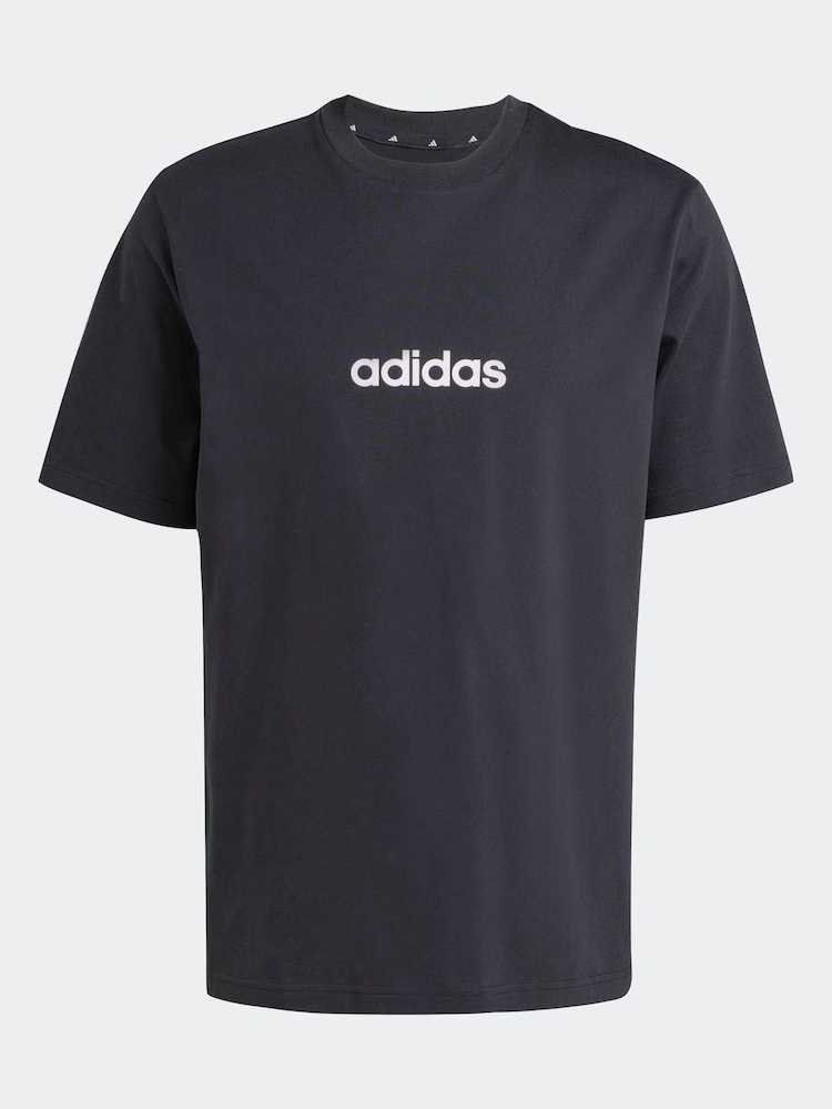 adidas Black Single Essentials Linear 100% Cotton Jersey T-Shirt - Image 5 of 5