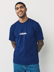 adidas Blue Essentials Linear Single Jersey 100% Cotton T-Shirt - Image 1 of 4