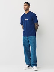 adidas Blue Essentials Linear Single Jersey 100% Cotton T-Shirt - Image 2 of 4