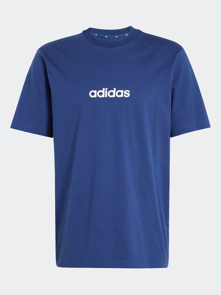 adidas Blue Essentials Linear Single Jersey 100% Cotton T-Shirt - Image 4 of 4