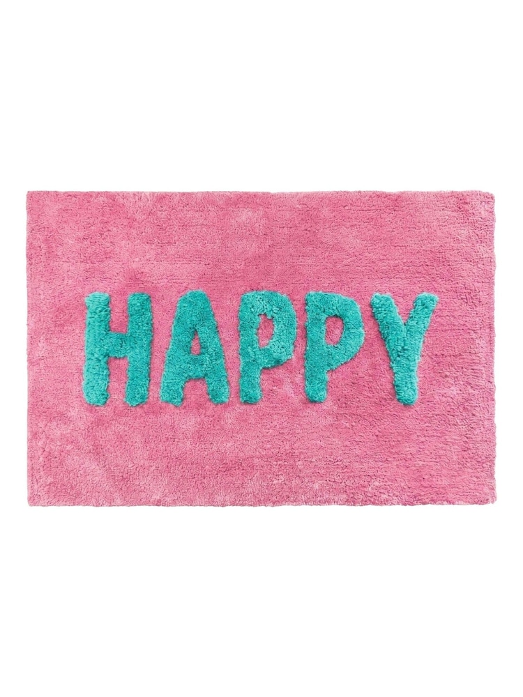 Mooky Mats Pink Happy Slogan Bath Mat - Image 3 of 3 Mooky Mats Pink Happy Slogan Bath Mat - Image 3 of 3