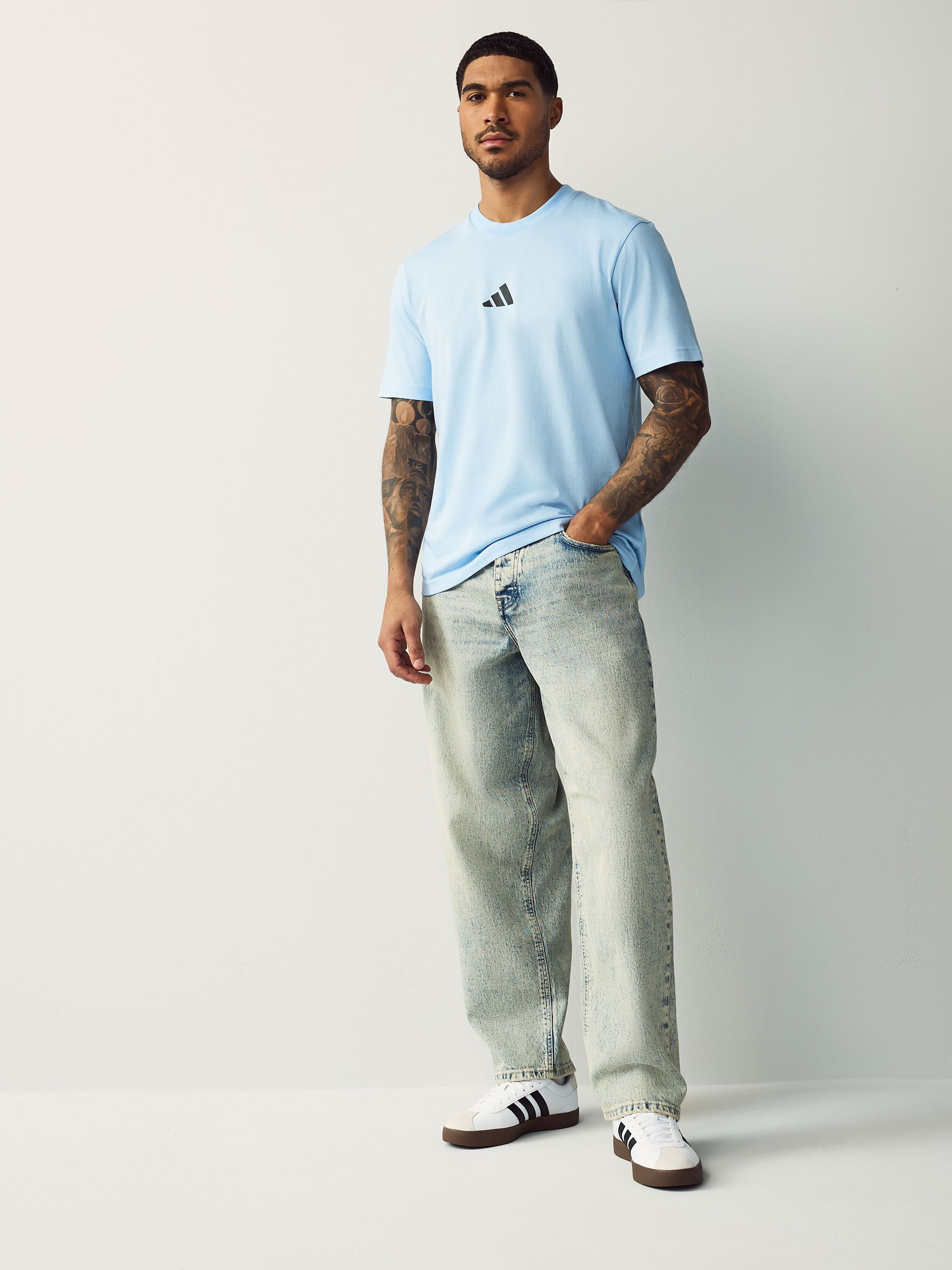 Buy adidas Light Blue Essentials Small Logo Single Jersey T-Shirt
