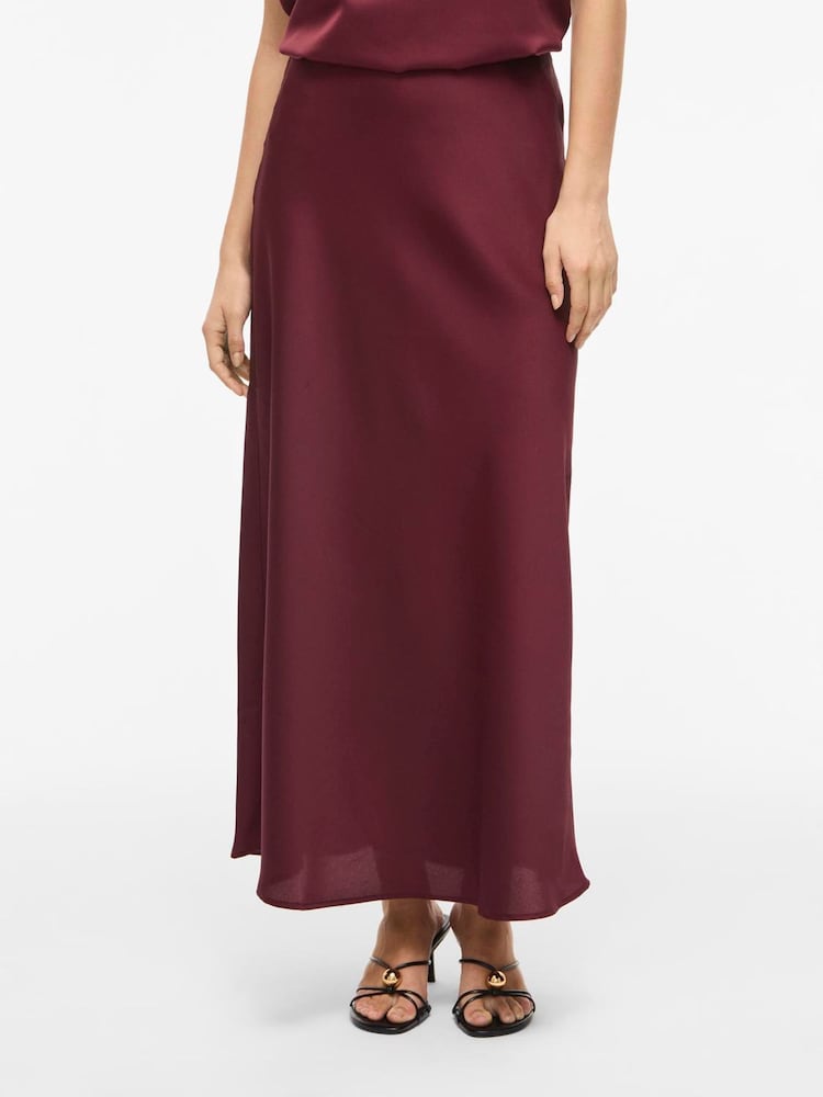 VILA Red High Waisted Satin Midi Skirt - Image 1 of 3 VILA Red High Waisted Satin Midi Skirt - Image 1 of 3