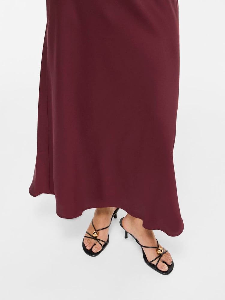 VILA Red High Waisted Satin Midi Skirt - Image 2 of 3 VILA Red High Waisted Satin Midi Skirt - Image 2 of 3