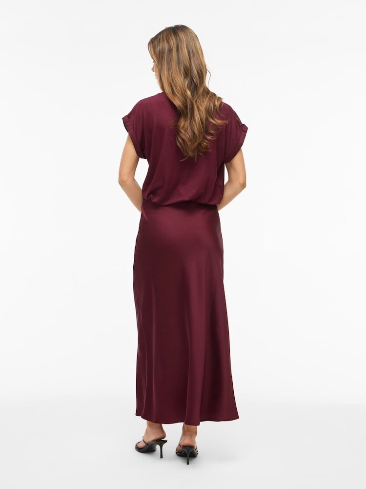 VILA Red High Waisted Satin Midi Skirt - Image 3 of 3 VILA Red High Waisted Satin Midi Skirt - Image 3 of 3
