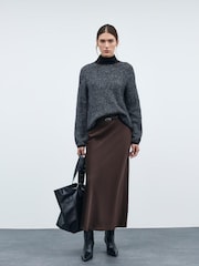 VILA Brown High Waisted Satin Midi Skirt - Image 4 of 4