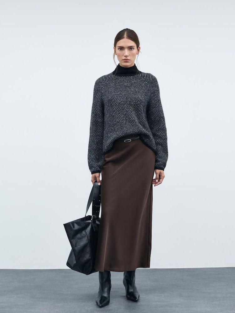 VILA Brown High Waisted Satin Midi Skirt - Image 4 of 4 VILA Brown High Waisted Satin Midi Skirt - Image 4 of 4
