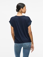 VILA Blue Short Sleeve Satin and Jersey Top - Image 3 of 4