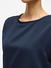 VILA Blue Short Sleeve Satin and Jersey Top - Image 4 of 4