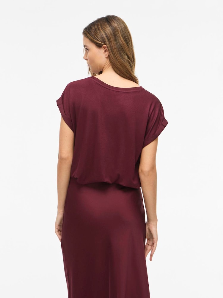 VILA Red Short Sleeve Satin and Jersey Top - Image 2 of 3