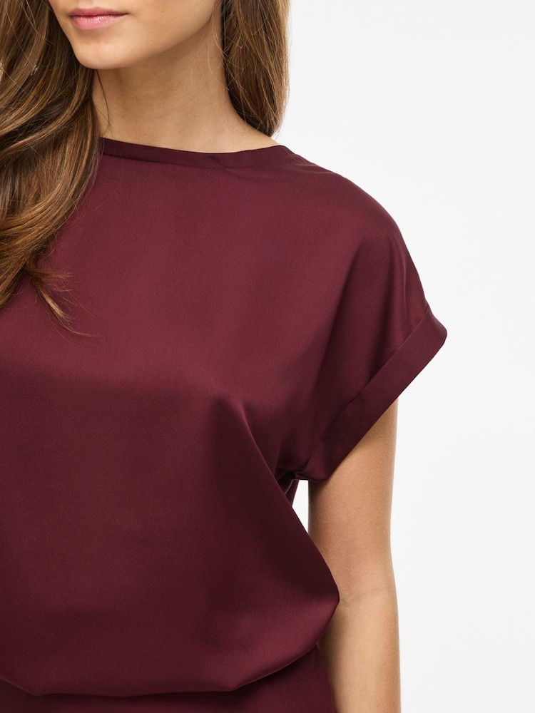 VILA Red Short Sleeve Satin and Jersey Top - Image 3 of 3