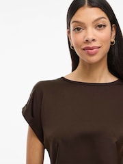 VILA Brown Short Sleeve Satin and Jersey Top - Image 4 of 4