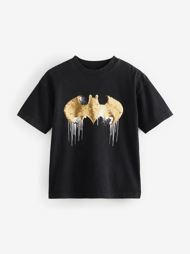 Black Licensed Flip Sequin Batman T-Shirt (3-15yrs) - Image 1 of 5