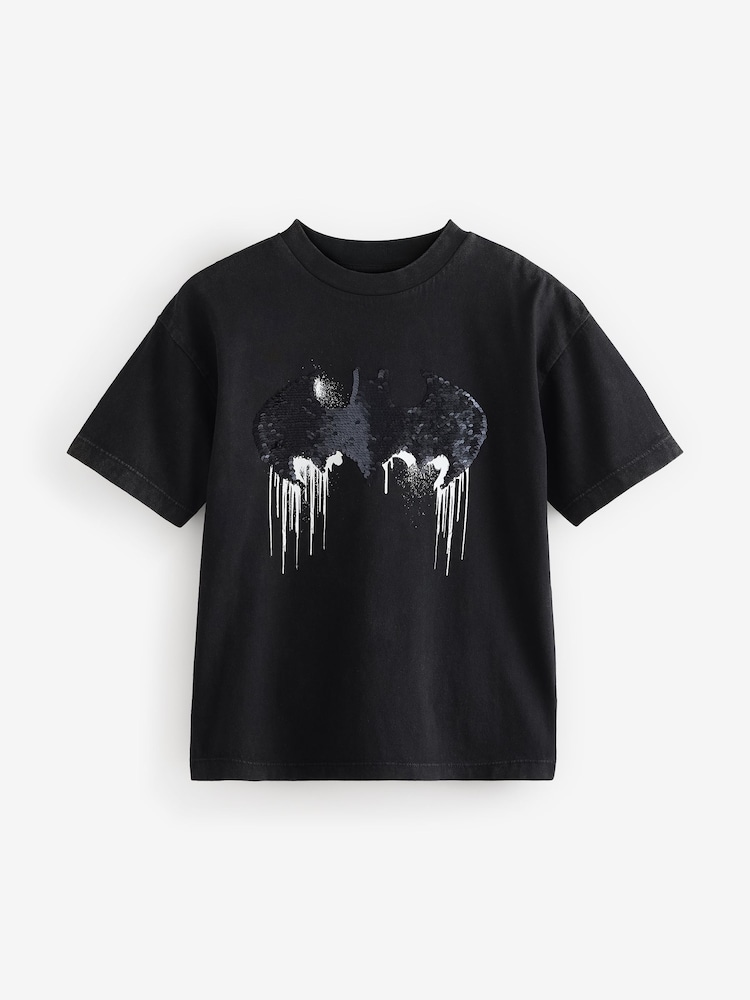 Black Licensed Flip Sequin Batman T-Shirt (3-15yrs) - Image 2 of 5