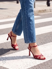 Linzi Red Compelled Crossover Stiletto Heeled Sandals - Image 1 of 5