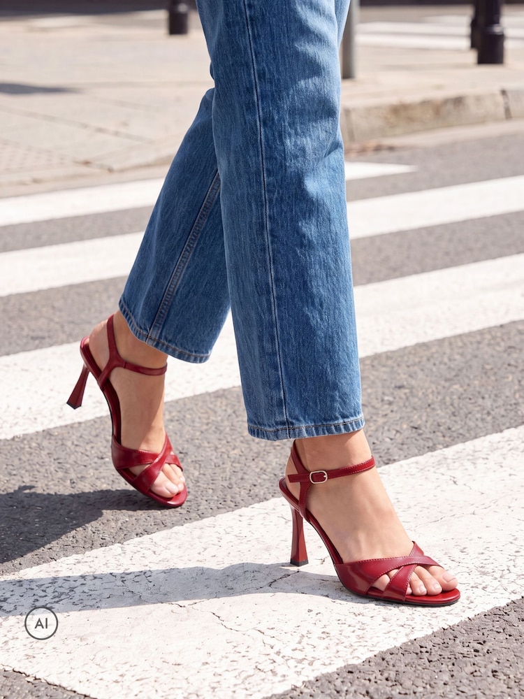 Linzi Red Compelled Crossover Stiletto Heeled Sandals - Image 1 of 5