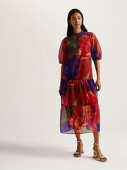 Ted Baker Cream Miru Organza Tropical Bloom Midi Dress - Image 1 of 6