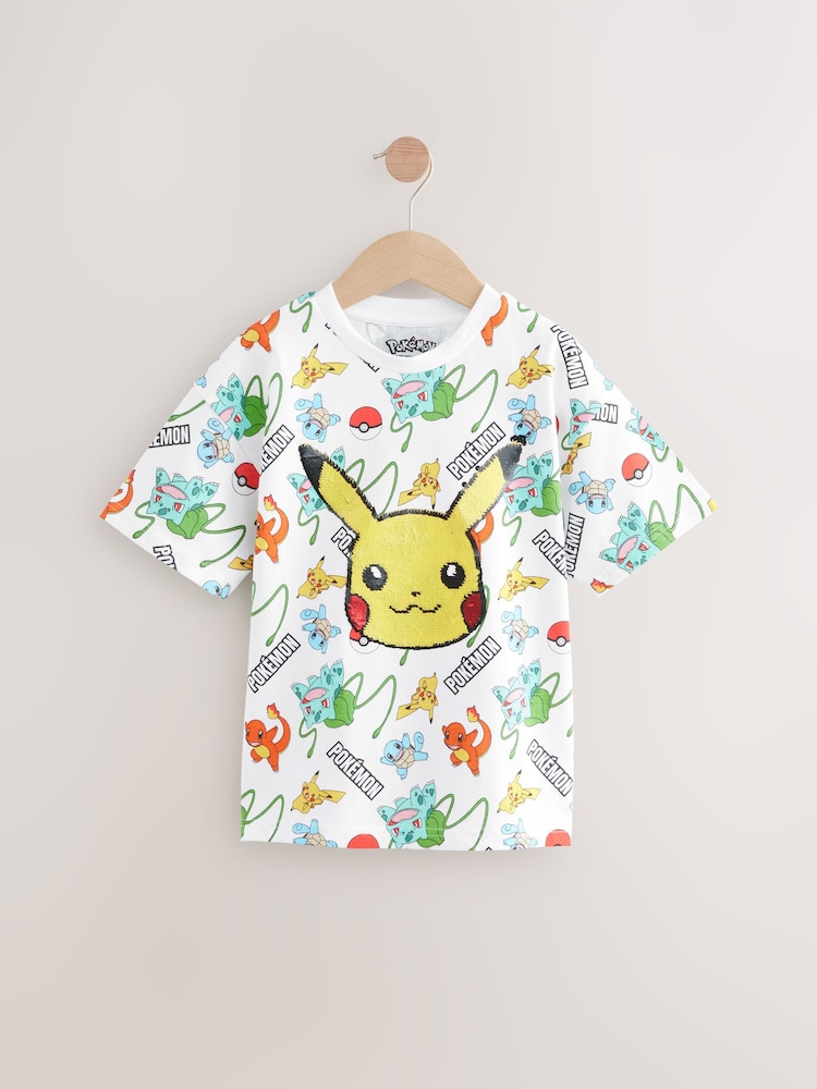 Weiss mit durchgehendem Muster - Pokémon Sequin Short Sleeve T-Shirt (4-16yrs) - Bild 1 von 4