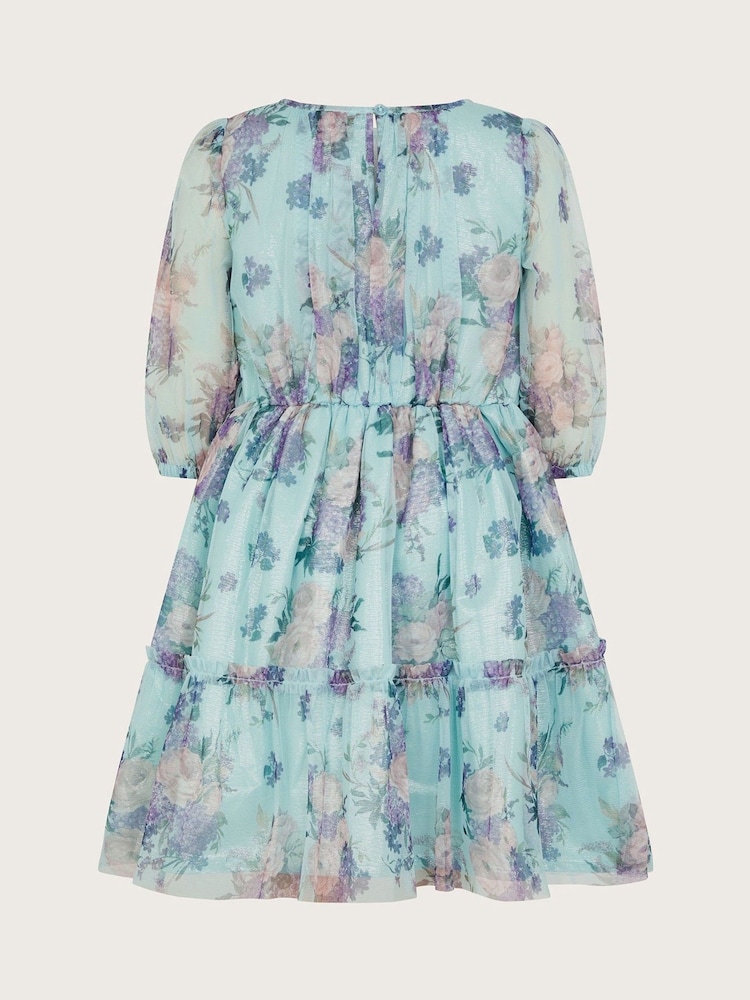 Monsoon Blue Vintage Floral Mesh Dress - Image 2 of 3