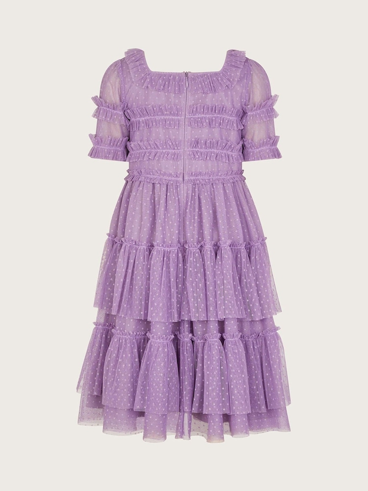 Monsoon Purple Ruffle Tiered Tulle Dress - Image 2 of 3 Monsoon Purple Ruffle Tiered Tulle Dress - Image 2 of 3