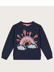 Monsoon Blue Rainbow Embellished 100% Cotton Sweatshirt - Image 2 of 4