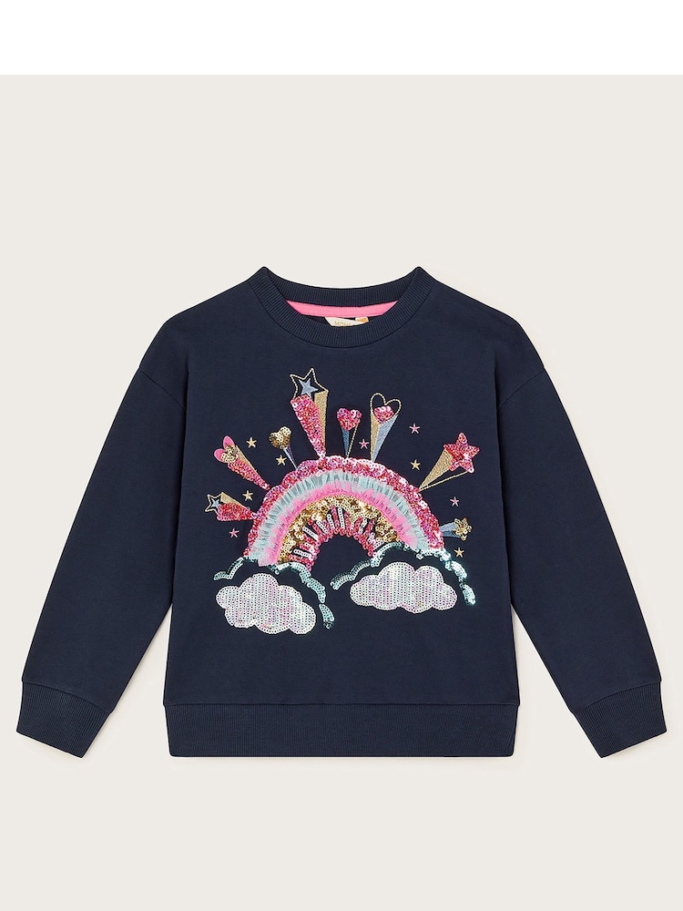 Monsoon Blue Rainbow Embellished 100% Cotton Sweatshirt - Image 2 of 4