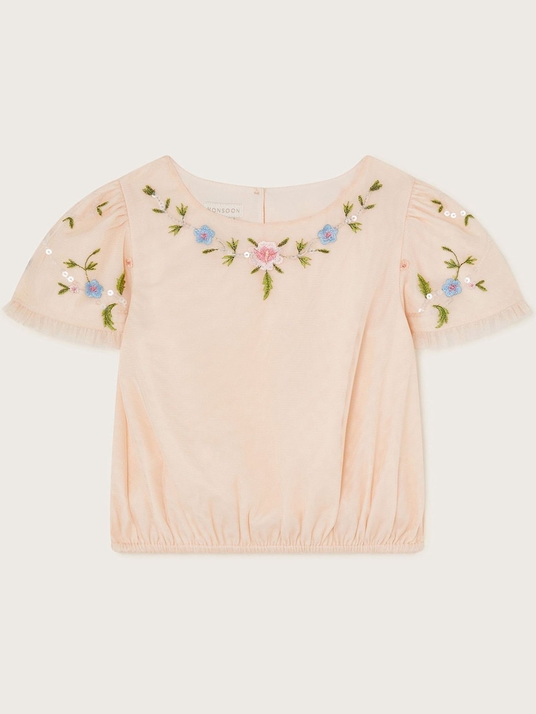 Monsoon Pink Tula Embellished Tulle Top - Image 1 of 3
