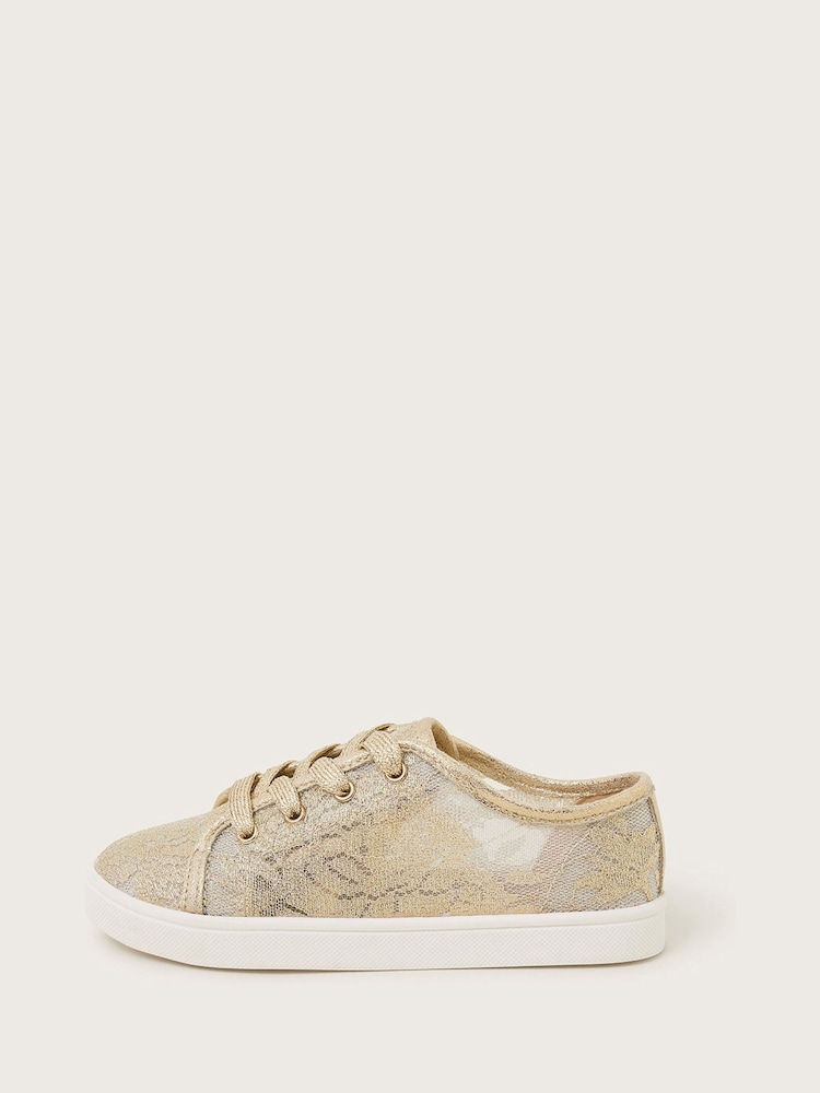 Monsoon Gold Sparkle Lace Trainers - Image 2 of 3