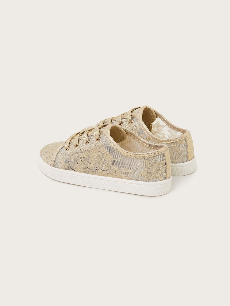 Monsoon Gold Sparkle Lace Trainers - Image 3 of 3
