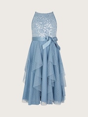 Monsoon Blue Sequin Waterfall Tulle Dress - Image 1 of 3
