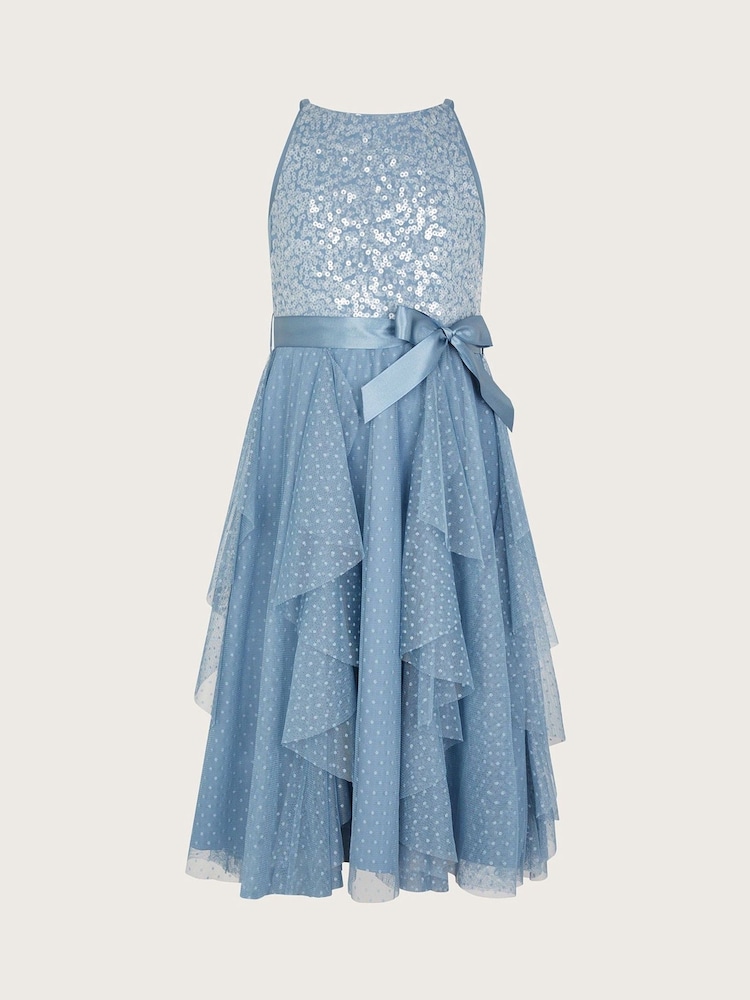 Monsoon Blue Sequin Waterfall Tulle Dress - Image 1 of 3