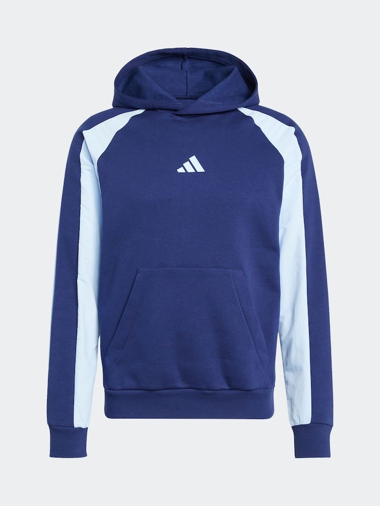 adidas Blue Seasonal Essentials Colourblock Hoodie - Image 6 of 6