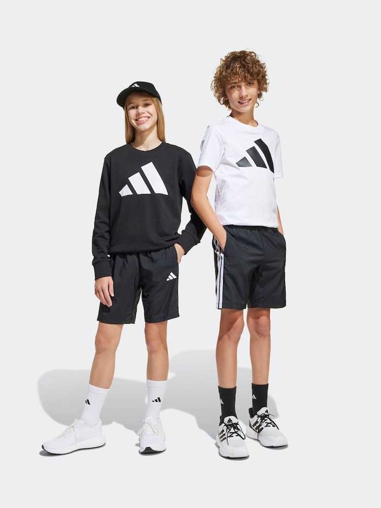 adidas Black 3 Stripe Woven Shorts - Image 1 of 8
