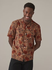 Orange Halloween Printed Short Sleeve Shirt with Cuban Collar - Image 1 of 8