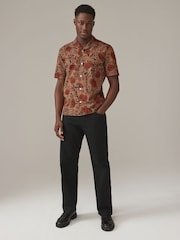 Orange Halloween Printed Short Sleeve Shirt with Cuban Collar - Image 2 of 8