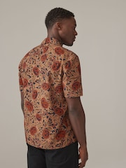 Orange Halloween Printed Short Sleeve Shirt with Cuban Collar - Image 3 of 8