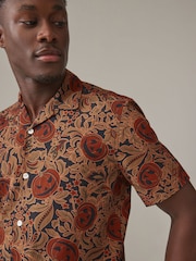 Orange Halloween Printed Short Sleeve Shirt with Cuban Collar - Image 5 of 8