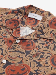 Orange Halloween Printed Short Sleeve Shirt with Cuban Collar - Image 7 of 8