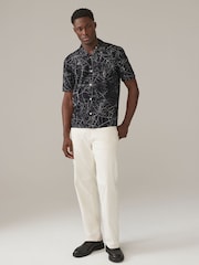 Black/White Halloween Printed Short Sleeve Shirt with Cuban Collar - Image 2 of 8
