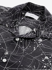 Black/White Halloween Printed Short Sleeve Shirt with Cuban Collar - Image 7 of 8