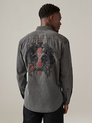 Black Denim Long Sleeve Embroidered 100% Cotton Shirt - Image 1 of 10