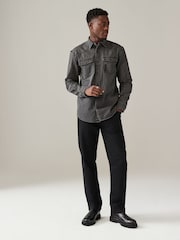 Black Denim Long Sleeve Embroidered 100% Cotton Shirt - Image 2 of 10
