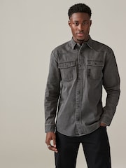 Black Denim Long Sleeve Embroidered 100% Cotton Shirt - Image 3 of 10
