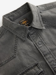 Black Denim Long Sleeve Embroidered 100% Cotton Shirt - Image 9 of 10