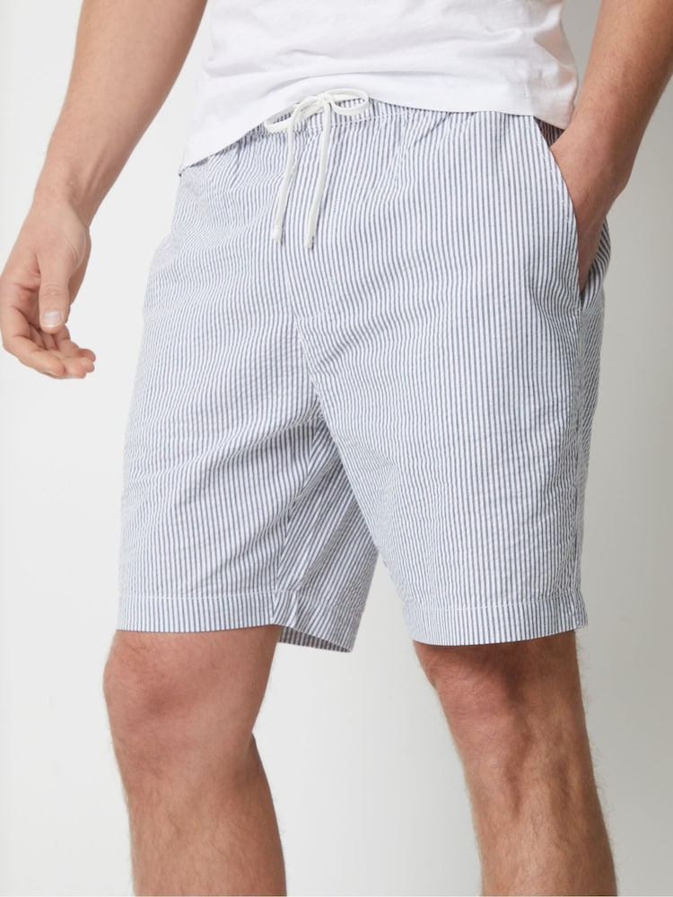 Threadbare Navy Elasticated Waist Seersucker 100% Cotton Shorts - Image 2 of 5