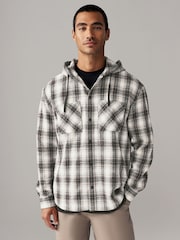 Black/White Check 100% Cotton Hooded Shacket Overshirt - Image 1 of 10