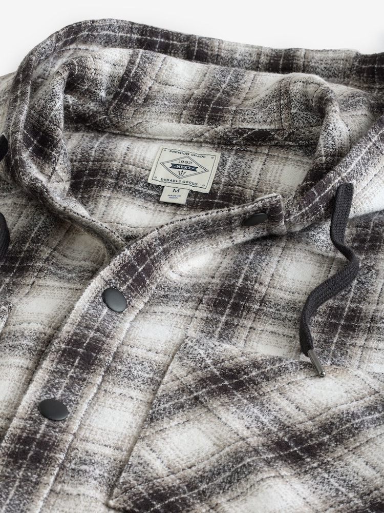 Black/White Check 100% Cotton Hooded Shacket Overshirt - Image 10 of 10